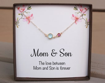 Mothers Day Gift - Mom And Son Personalized Birthstone Necklace, Gift For Mom Christmas Gift From Children Daughter Kids , Mom Gift