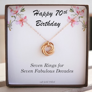 70th Birthday For Her, 70th Birthday Gift, 70 Birthday For Women, Seven Rings Seven Decades Necklace, 7 Circle Necklace, Dainty Necklace