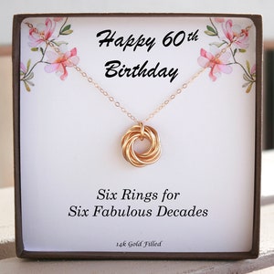 60th Birthday For Her, 60th Birthday Gift, 60 Birthday For Women, Six Rings Six Decades Necklace, 6 Circle Necklace, Dainty Necklace For Mom