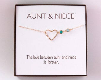 Personalized Gift For Aunt From Niece Gift From Aunt -  Custom Birthstone Necklace - Hammered Heart Necklace - Birthday Gift For Her Auntie