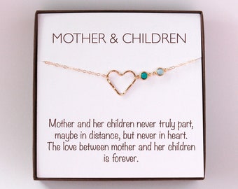 Personalized Necklace Gift For Mom From Children, Mom Gift, Mom and Kids, Mom Necklace, Birthstone Necklace, Heart Necklace, Birthday Gifts