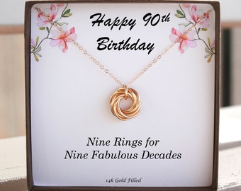 90th Birthday Gift For Grandma From Grandkids Granddaughter Grandson, 90 Birthday Milestone Necklace Meaningful Gift 9 decades necklace Gold