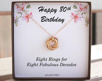 80th Birthday For Her, 80th Birthday Gift, 80 Birthday For Women, Eight Rings Eight Decades Necklace, 8 Circle Necklace, Dainty Necklace