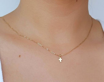 Cross Necklace - Christmas Gift Jewelry - 14K Gold Filled - Sterling Silver - Small Cross Birthday Gift For Her - Mothers Day Gift Daughter