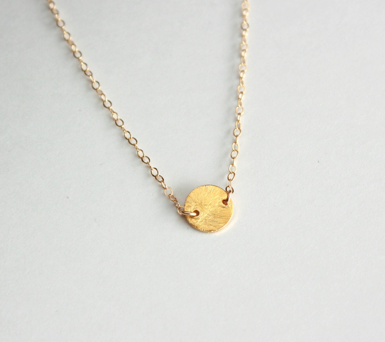 Gold circle necklace vermeil brushed disc gold necklace Etsy