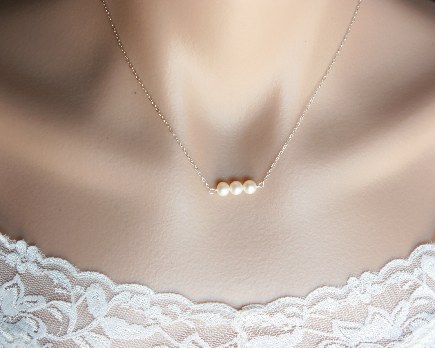 White pearl necklace sterling silver freshwater pearls Etsy