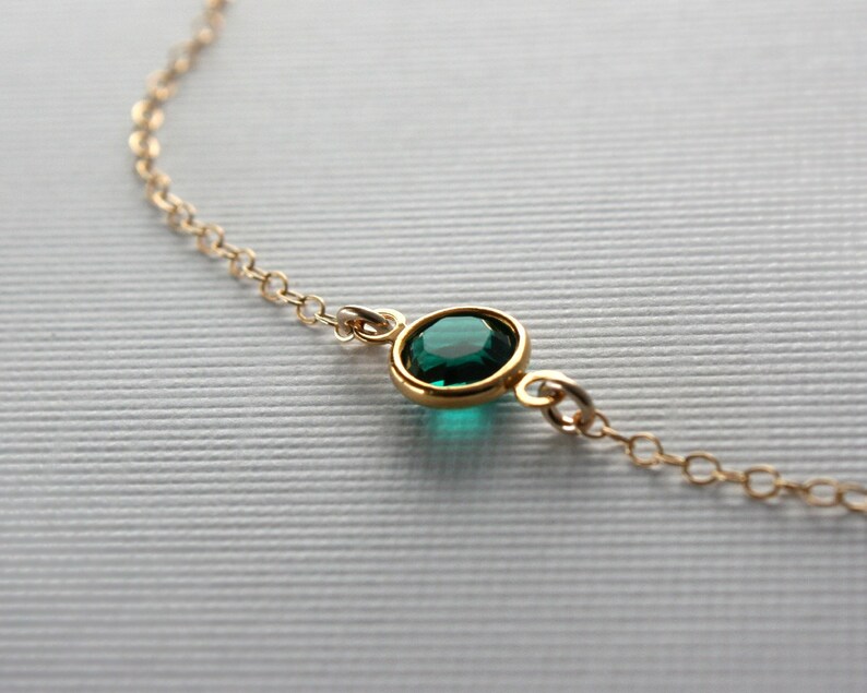 Emerald Green Crystal Necklace Gold Filled Chain Small Etsy