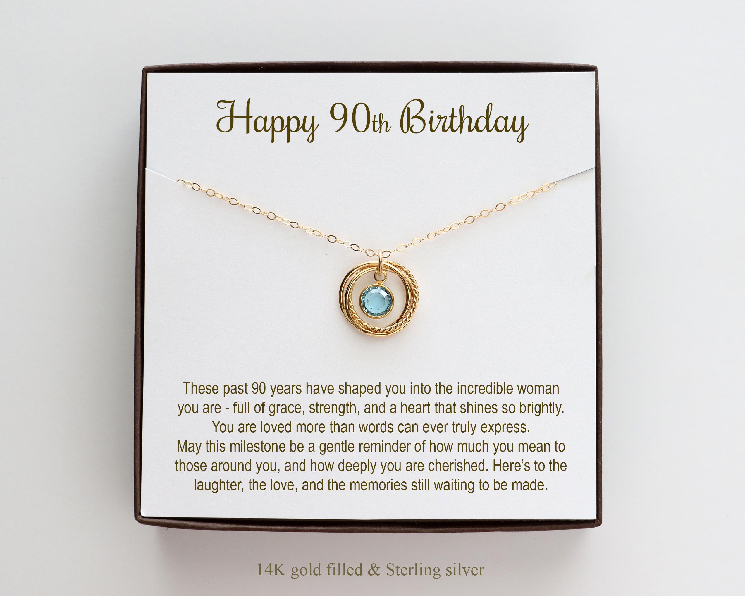 90th Birthday Gift For Women, Sterling Silver Necklace, 14K Gold Necklaces, Personalized Birthstone Jewelry Gift For Her 90 Birthday Gifts