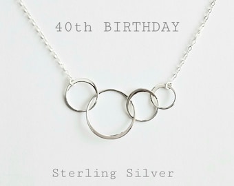 40th Birthday Gift For Women - 40 Birthday Decade Necklace  4 Circles Necklace - Sterling Silver - Interlocked Circles - Birthday Jewelry