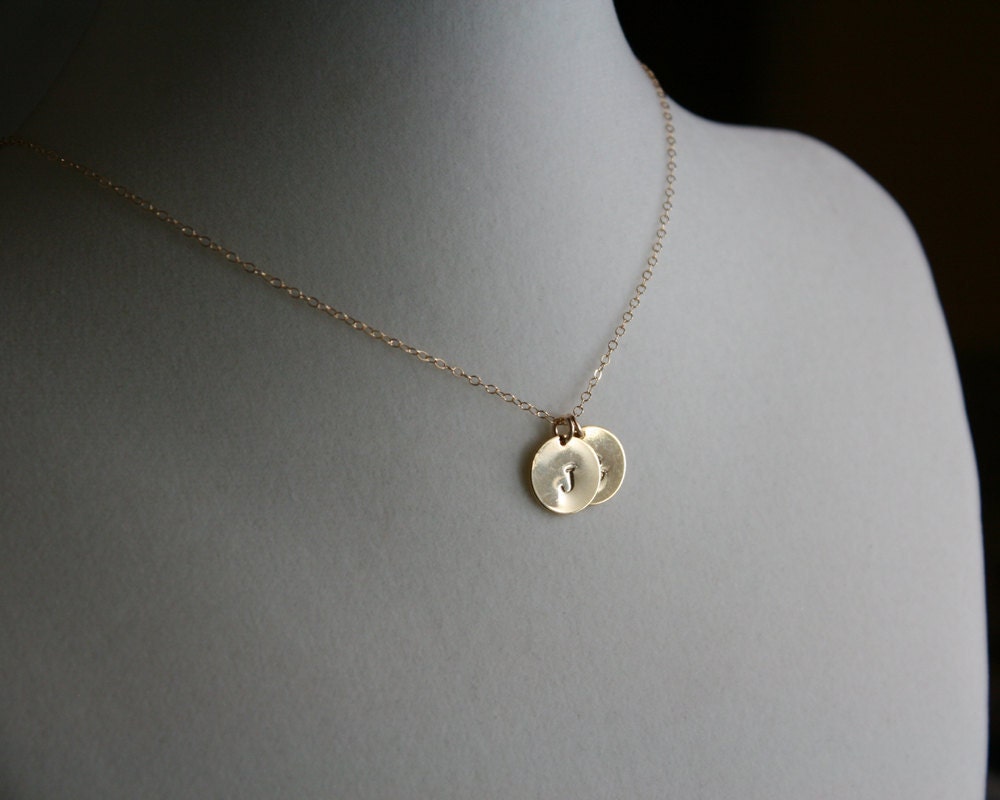 Initial necklace duo disk gold necklace gold filled chain Etsy
