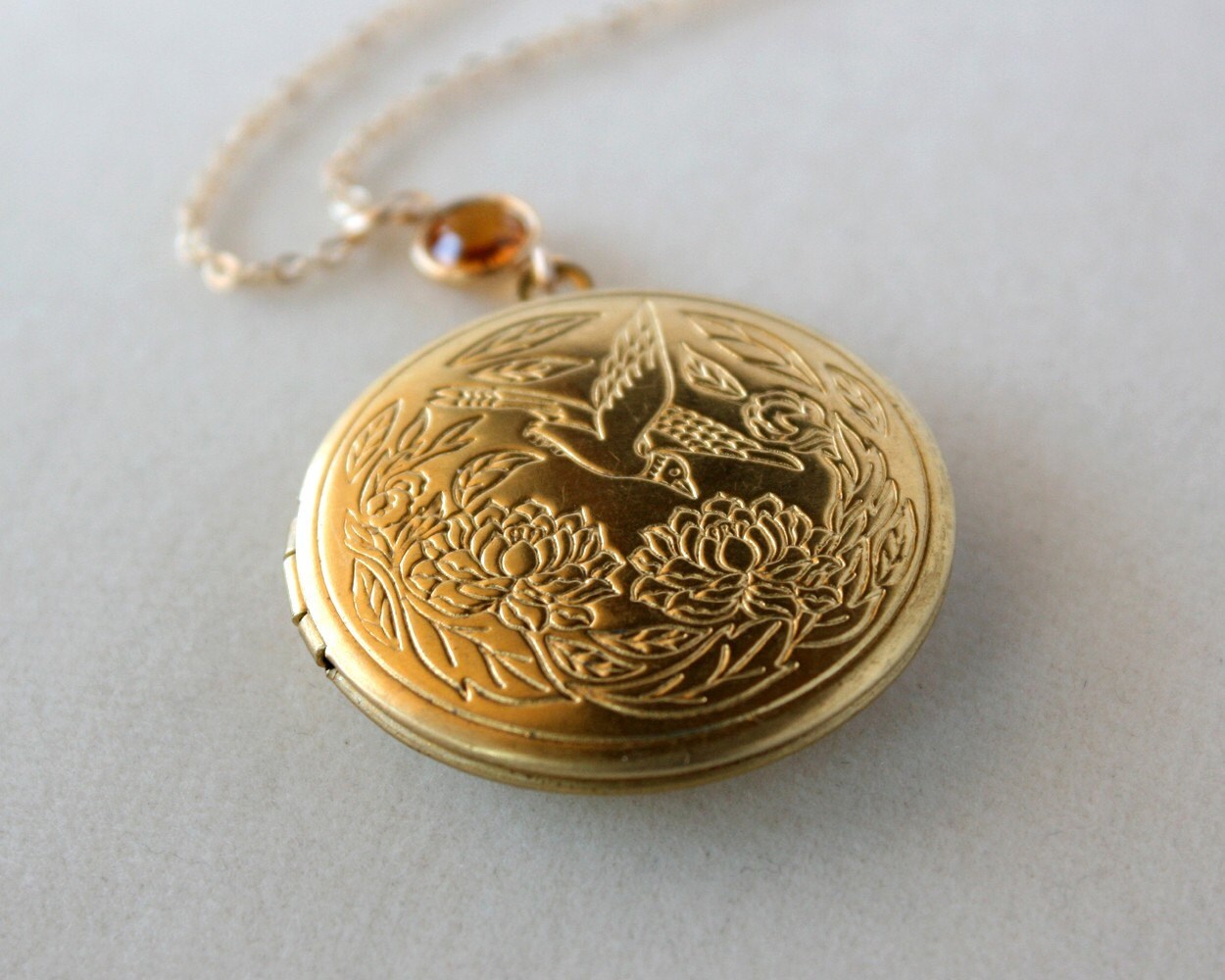 Gold locket necklace topaz crystal bird locket necklace swan Etsy