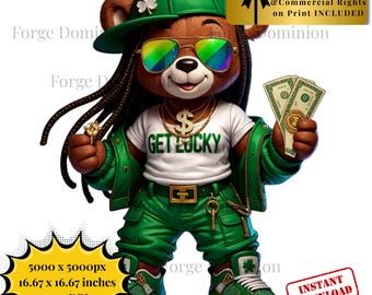 Graffiti Teddy Bear PNG: Hip Hop Swag, St. Patrick's (Commercial Use, Digital Download 5000x5000px