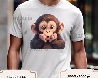 Shocked Baby Monkey PNG • 5K Clipart for Nursery & Shirts