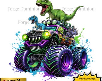 Monster Truck Dinosaurs PNG – Akvarell Splash Shirt Clipart (Direkt Nedladdning)