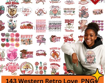 Retro Western Valentine PNG Bundle, Cowboy Cowgirl Designs