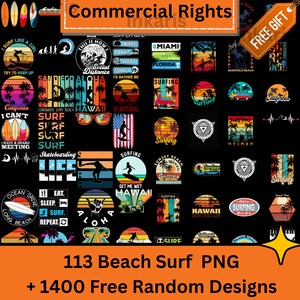 Paquete de imágenes prediseñadas de surf de verano / Imágenes PNG de vacaciones en la playa (uso comercial)