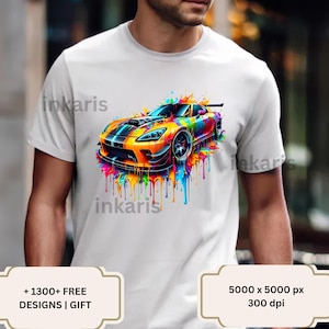 Dripping Sports Car PNG • Neon Race Car Sublimation Design • 5K Printable Clipart for Shirts & Merch • Fast Racer Art • Commercial Use