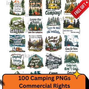 Camping 100 PNG Bundle | Camper Life, Wild Soul, Nature Lover, Adventure Graphics | 300 DPI | Commercial Use Included + 1300 Random designs