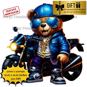 Hip Hop Graffiti Teddy Bear PNG: Biker Boss Swag (Digital Download, Commercial Use OK