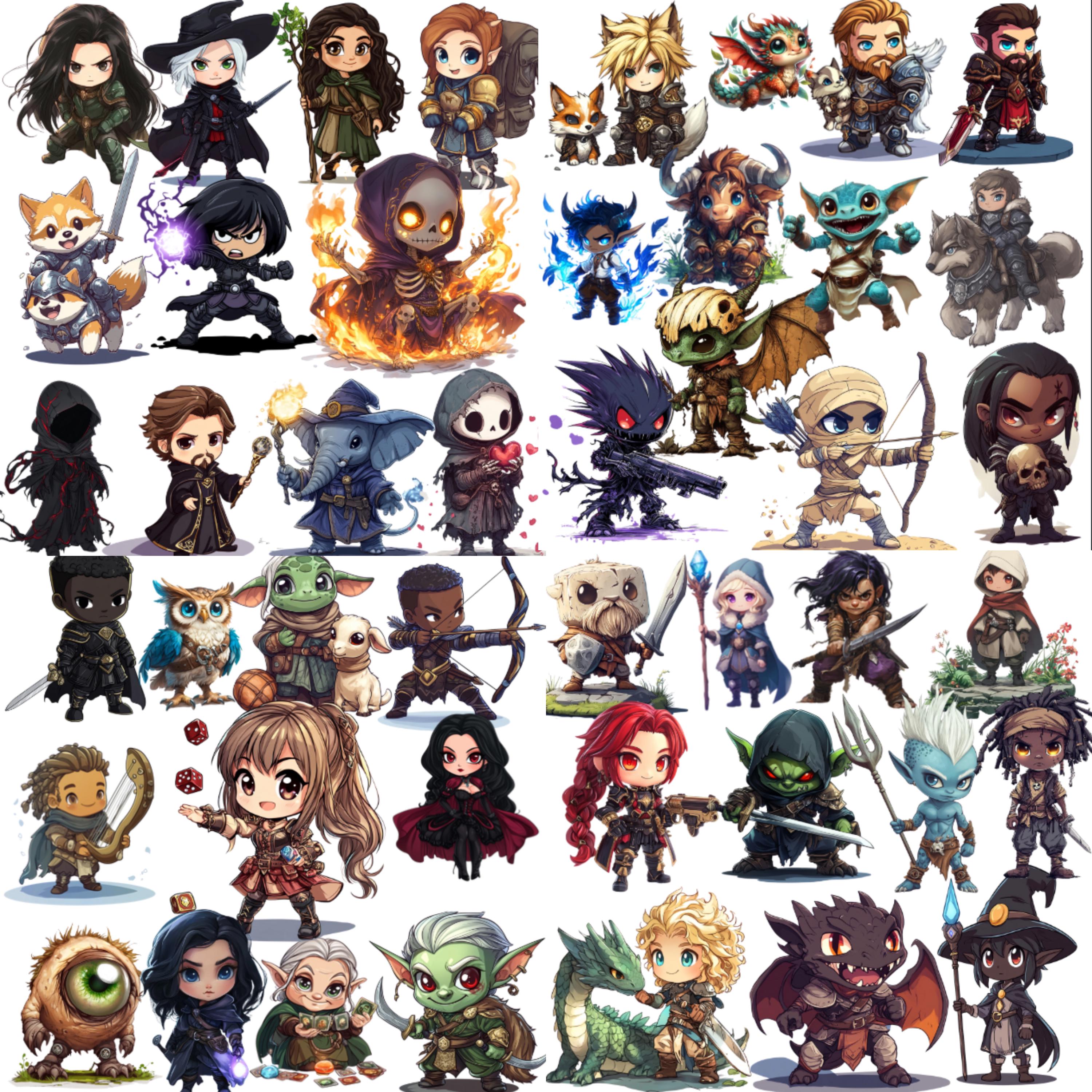Dnd Mega Clipart Bundle: Chibi Fantasy RPG Characters PNG Pack - Etsy