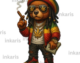 Grafiti de oso de peluche rasta - PNG - Sublimación de ropa urbana