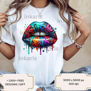 Graffiti Lips PNG • Dripping Street Art Mouth Clipart • 5K Sublimation Design • Urban Style Printable • Bold Lip Graphic • Commercial Use
