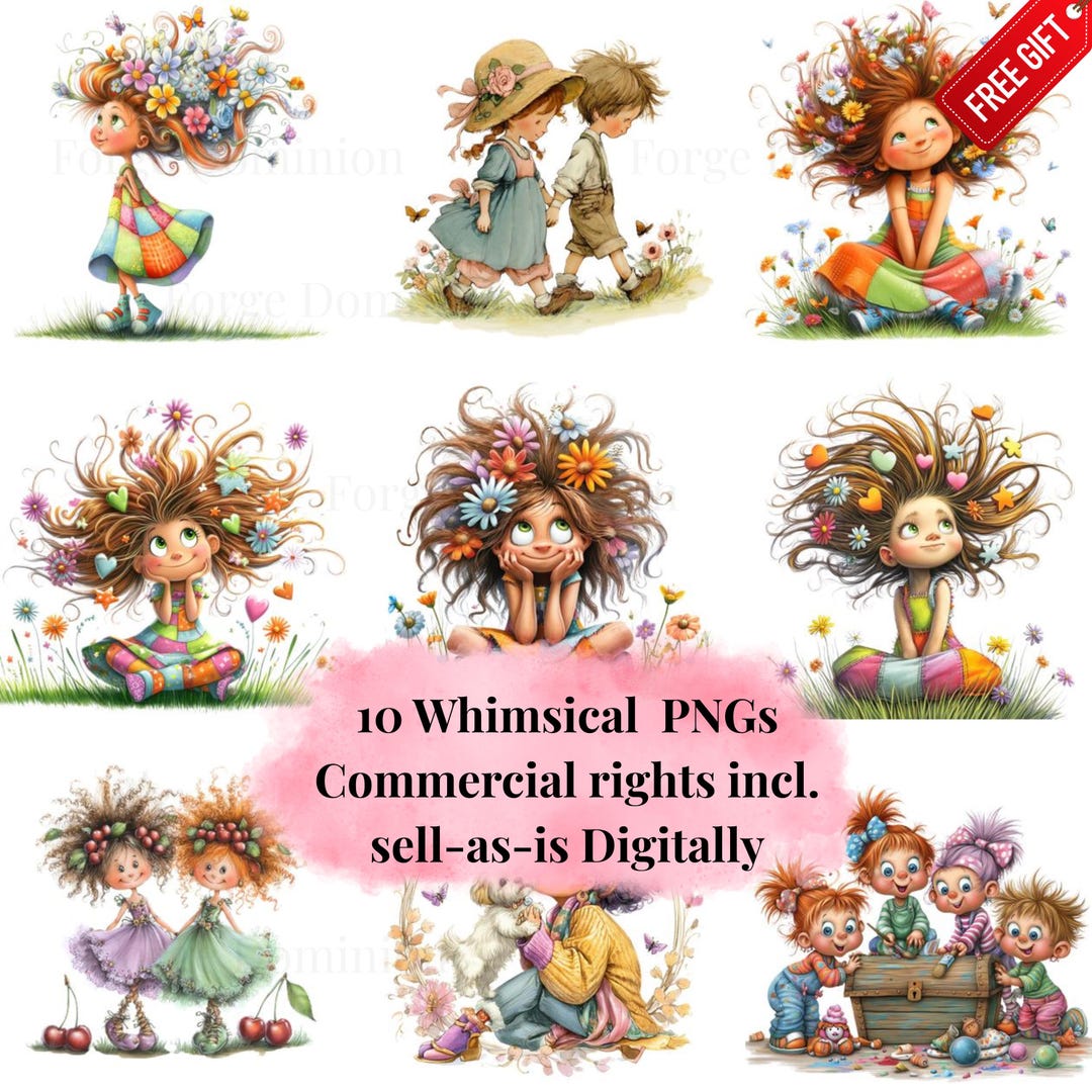 Watercolor Girl and Animal Clipart: Whimsical Pngs (digital Download ...