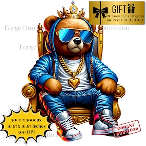 Hip Hop Graffiti Teddy Bear PNG: King Swag Bear, Tumbler Design (5000x5000px, 300 DPI)