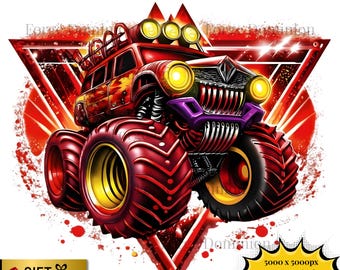 Monster Truck Red PNG – Watercolor Splash Shirt Clipart (Instant Download)