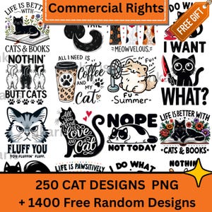 250 Funny Cat Png Bundle,  Sarcastic Cat, Cat Lover, Sarcastic Cat, Cat mom, Funny Pngs, Crazy Cat, Pet Day, Bundle Sublimation + 1300