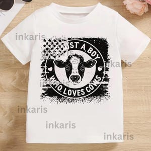 Just a Boy Who Loves Cows PNG – Farm Animal Sublimation Design for Kids T-Shirts & Gifts Cow Clipart | Instant Download