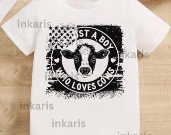 Boy Who Loves Cows PNG – Farm Animal Sublimation Design (Instant Download)