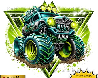 Monster Truck Neon Green PNG – Watercolor Splash Shirt Clipart (Instant Download)