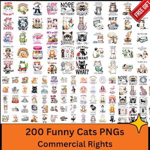 200 Funny Cat Png Bundle,  Sarcastic Cat, Cat Lover, Sarcastic Cat, Cat mom, Funny Pngs, Crazy Cat, Pet Day, Bundle Sublimation + 1300 Bonus
