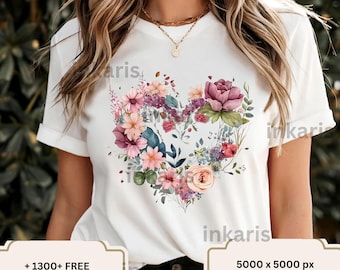 Floral Heart PNG Clipart: Boho Flower Design (Digital Download)