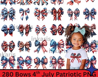Patriotic Bow PNG Bundle: 4th of July Clipart, Red White Blue (Digital Download)