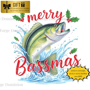 Merry Bassmas PNG: Funny Fishing Christmas Sublimation Design (Digital Download)