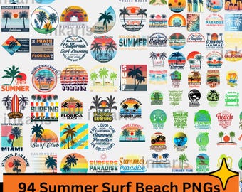 Ensemble de cliparts PNG rétro plage d'été | Surf Paradise (téléchargement instantané)