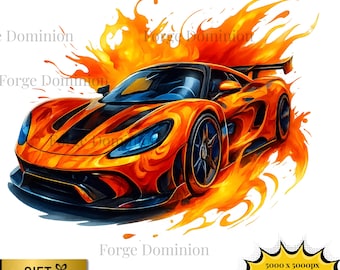 Neon Race Car Clipart PNG: Hot Rod Flames, Sports Car Design (Digital Download)