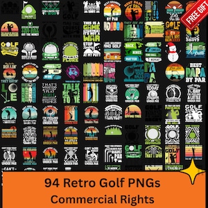 94 Retro Golf PNGs | Sublimation Clipart Bundle Golf Quotes Sport Lover Golf Split, Vintage Png Golfer Gift Sublimation + 1300 Bonus
