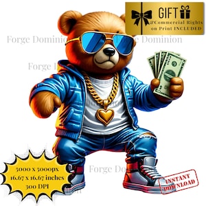 Graffiti Teddy Bear PNG: Hip Hop Swag, King Bear (5000x5000px, 300 DPI) (Digital Download)