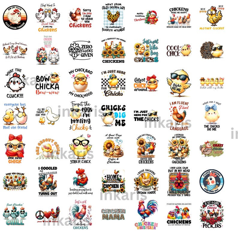 Funny Chicken PNG Clipart Bundle | Farmhouse Decor (commercial Use) - Etsy