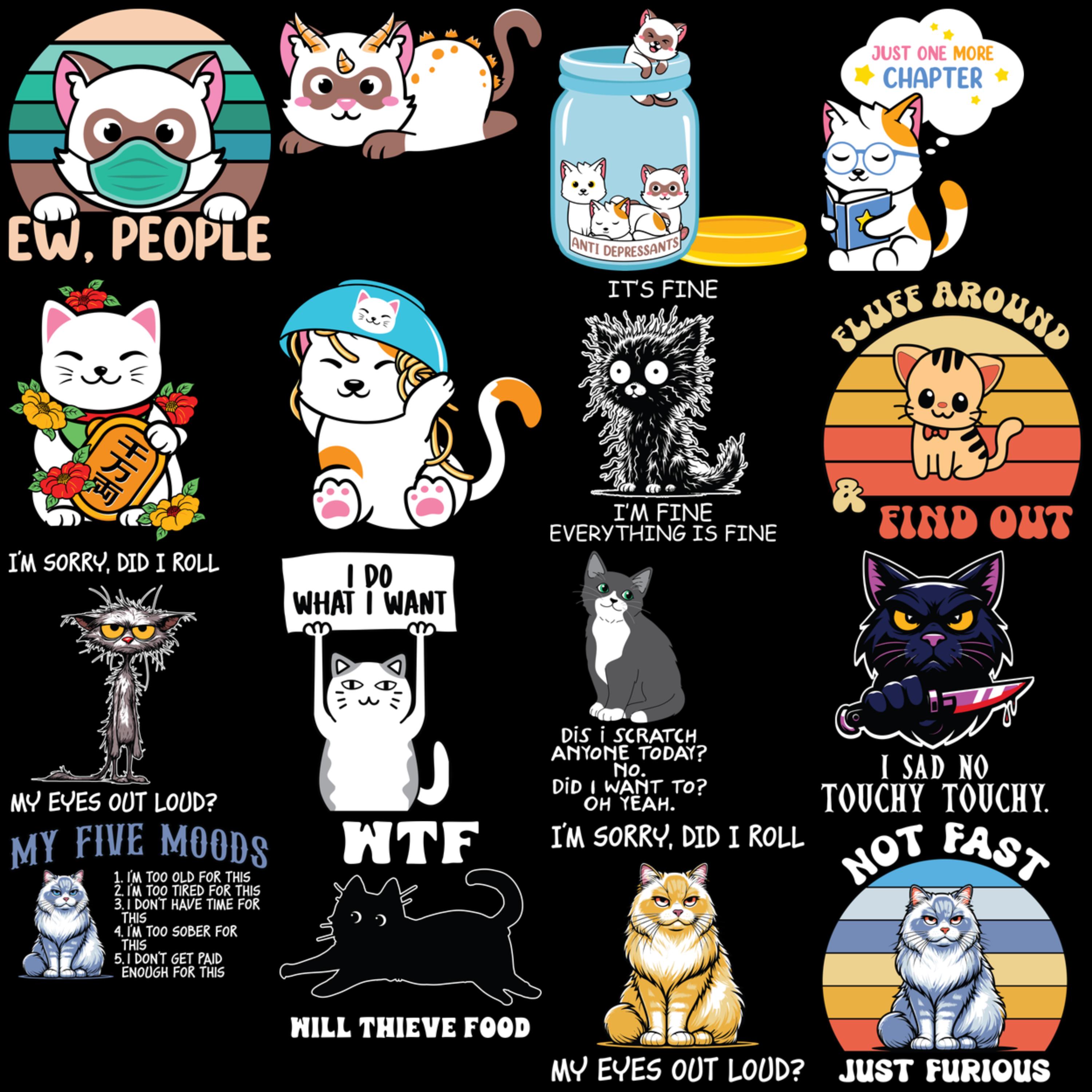 Funny Sarcastic Cat PNG Bundle: 250+ Designs for Cat Lovers (digital ...