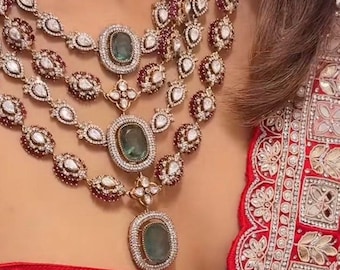 Royal multi layered Uncut Polki Kundan Necklace/ Sabyasachi inspired Ruby Emerald set/Indian Pakistani Bridal Wedding Statement necklace set