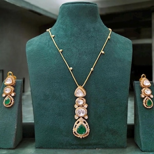 Royal Sabyasachi Inspired Emerald green doublet Pendant Necklace With Earrings,Indian Pakistani Punjabi Wedding Jewelry Set/Statement Set