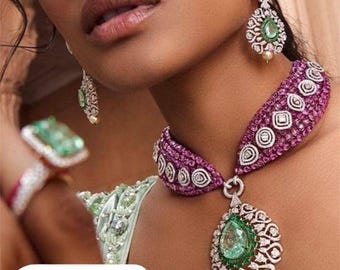 Set di fusione kundan di design con orecchini, collana statement, collana fusion, gioielli indiani, gioielli da sposa, gioielli da festa, gioielli da matrimonio