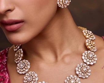Sabyasachi inspired Premium Moissanite polki Kundan Necklace,Bollywood Designer Statement necklace,Indian Pakistani bridal wedding jewelry