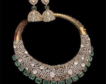 Kundan Polki Hasli Choker Necklace/Sabyasachi Jewelry Uncut Polki Diamond Necklace/Bridal Wedding Indian Pakistani Royal Statement necklace