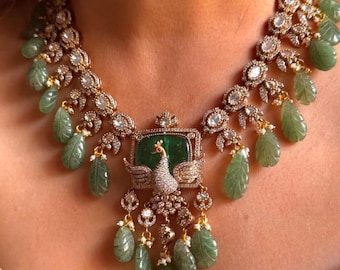 Sabyasachi Polki Kundan Mint Statement Necklace Set/Kundan PREMIUM Indian Pakistani Bridal Jadau Jewelry Moissanite Polki Diamond jewelry