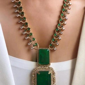 Emerald Doublet Long Victorian Necklace/sabyasachi inspired bridal wedding Nita Ambani Indian Pakistani Bollywood celebrity statement set